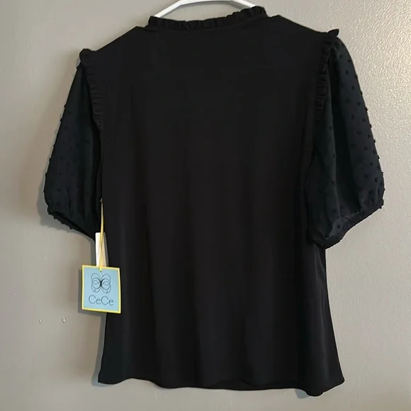 CeCe Women's Short Sleeve V-Neck Mixed Media Top - Picture 7 of 7